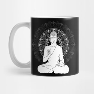 Black and White Buddha with Mandala Mug